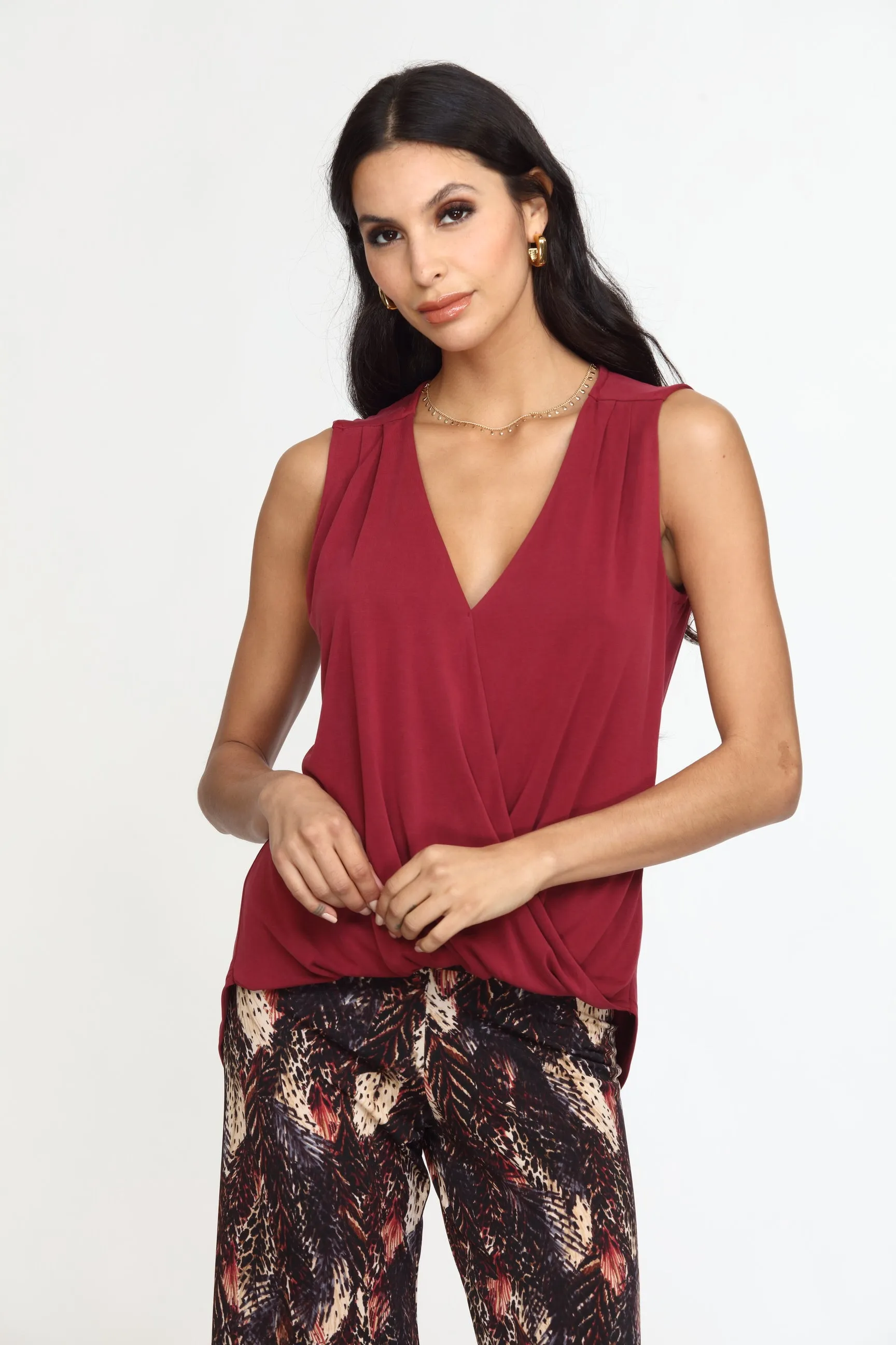 The Everyday Cupro Surplice Tank - Burgundy sold by Veronica M