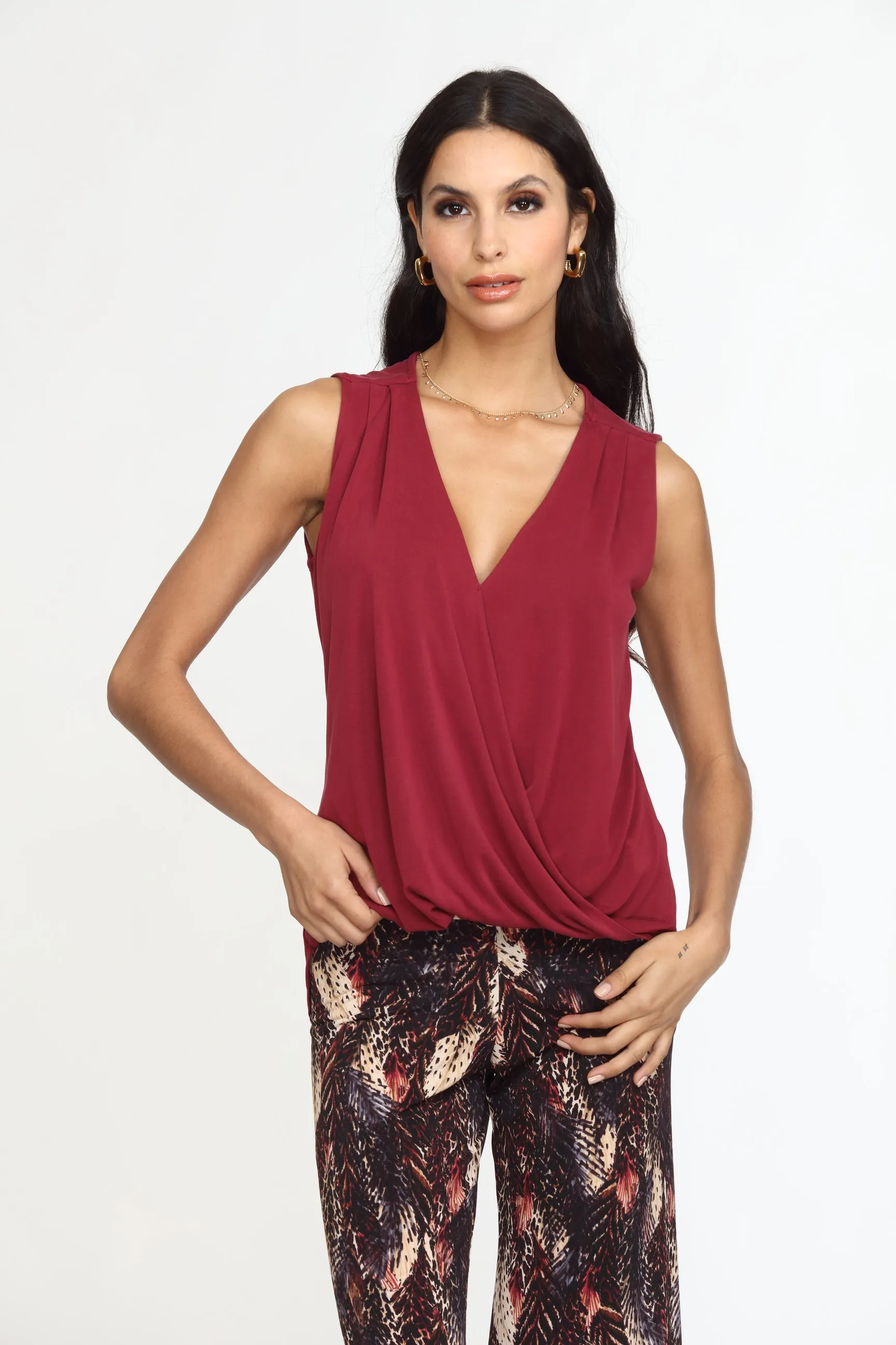 The Everyday Cupro Surplice Tank - Burgundy sold by Veronica M product image thumbnail 4