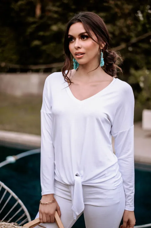 Long Sleeve Top with Tie - White - FINAL SALE sold by Veronica M