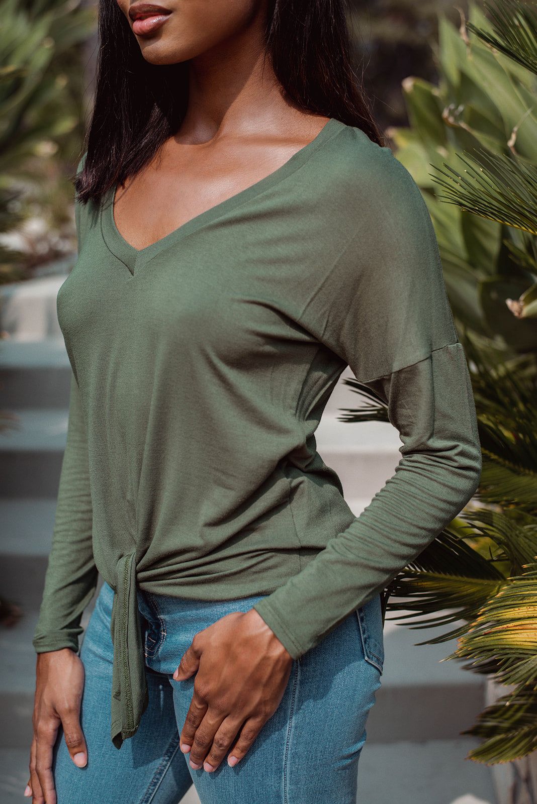 Long Sleeve Top with Tie - Olive - FINAL SALE sold by Veronica M