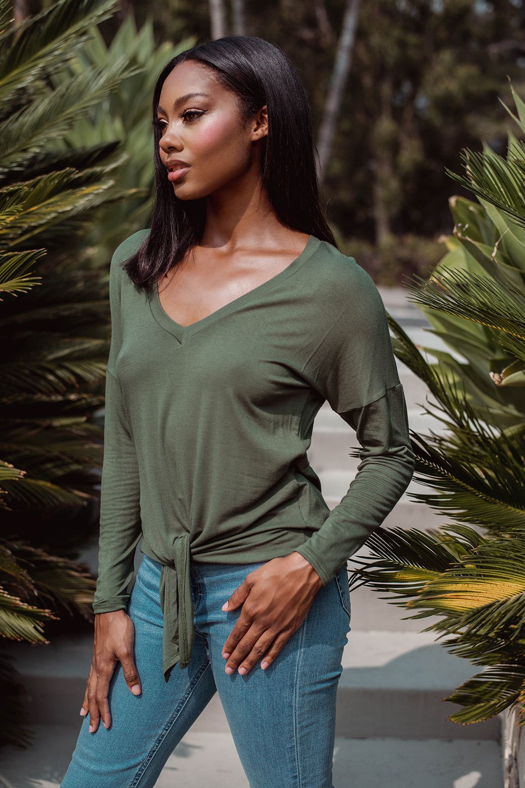 Long Sleeve Top with Tie - Olive - FINAL SALE sold by Veronica M product image thumbnail 3