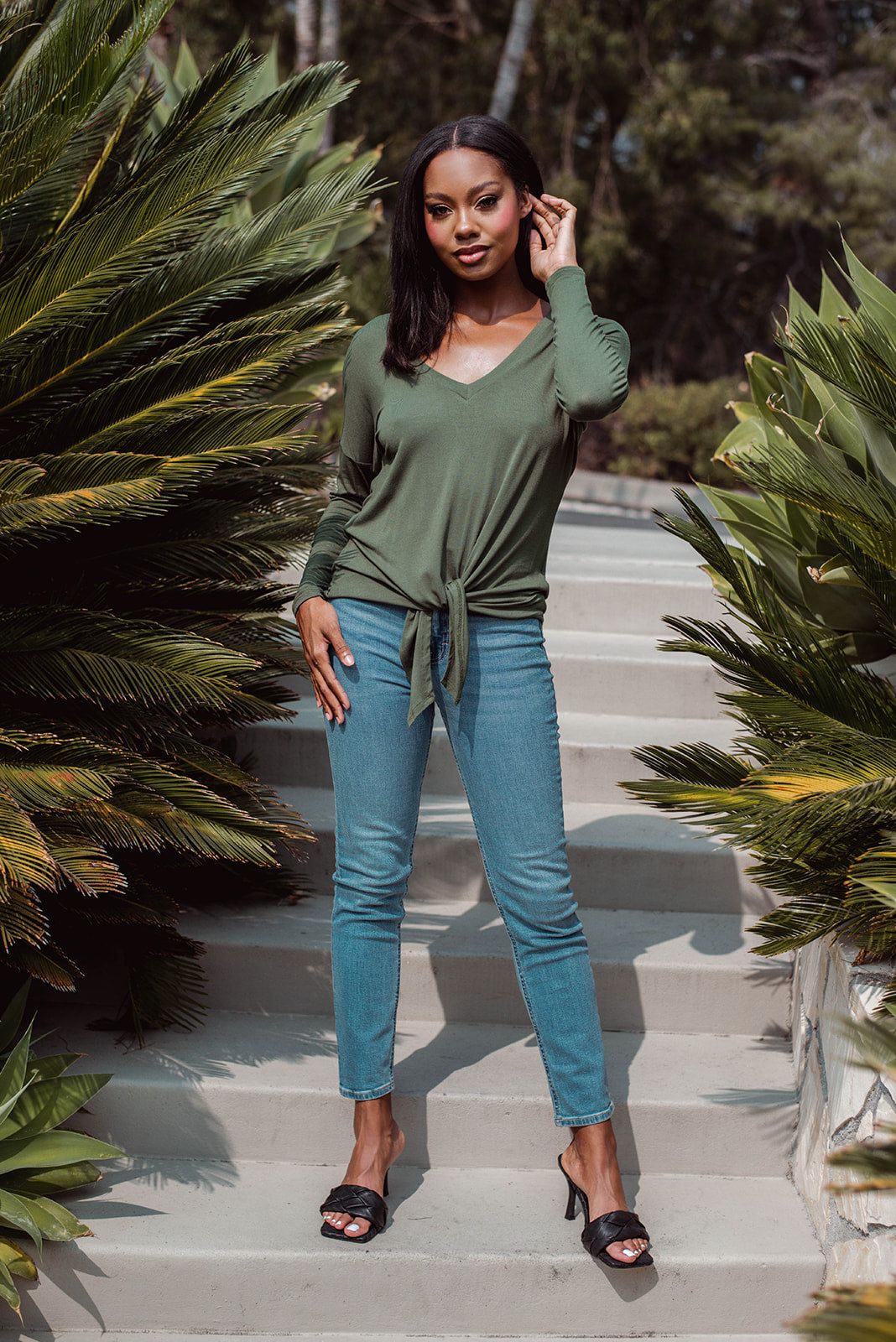 Long Sleeve Top with Tie - Olive - FINAL SALE sold by Veronica M product image thumbnail 2