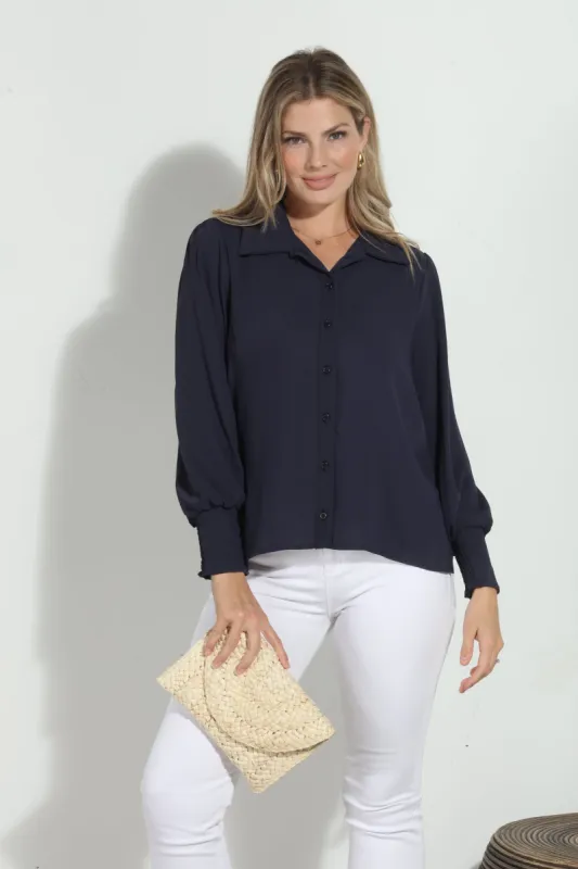 Navy Politan Button Blouse-BEST SELLER sold by Veronica M