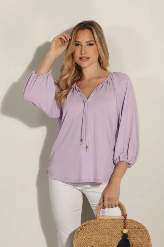 Lilac Cupro Stretch Split Neck Top-BEST SELLER sold by Veronica M