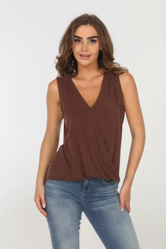The Everyday Cupro Surplice Tank - Cocoa sold by Veronica M
