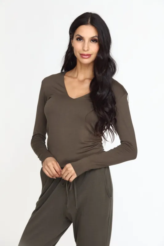 Olive Lined V-Neck Top-BEST SELLER sold by Veronica M