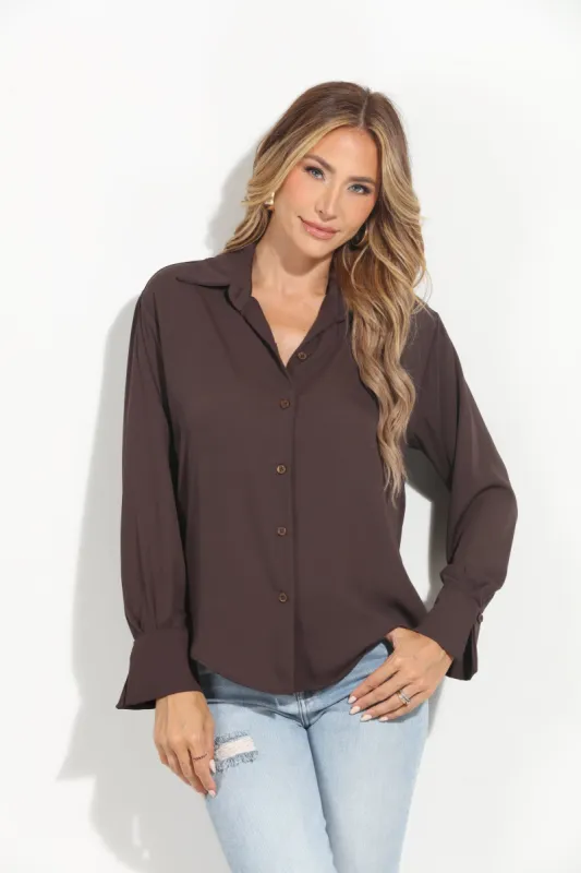 Chocolate Politan Button Blouse-BEST SELLER sold by Veronica M