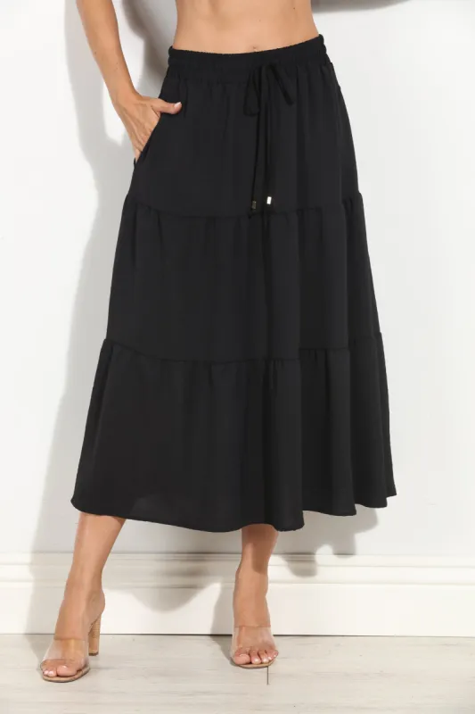 Black Airflow Tiered Midi Skirt-BEST SELLER sold by Veronica M