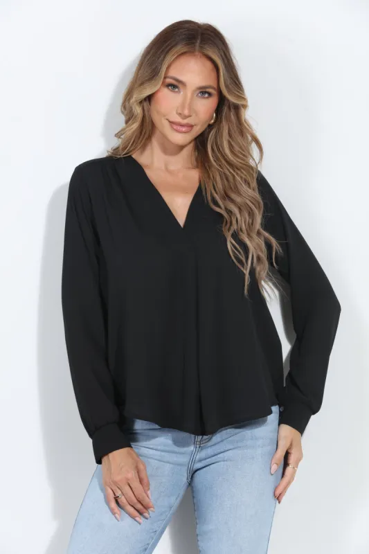 Onyx V-Neck Front Pleat Blouse-BEST SELLER sold by Veronica M