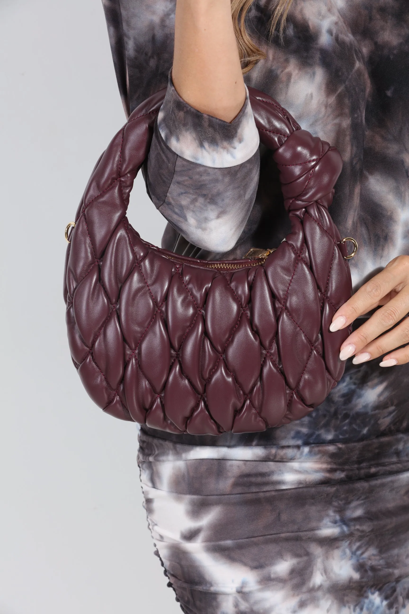 Burgundy Quilted Crescent Shoulder Bag-FINAL SALE sold by Veronica M