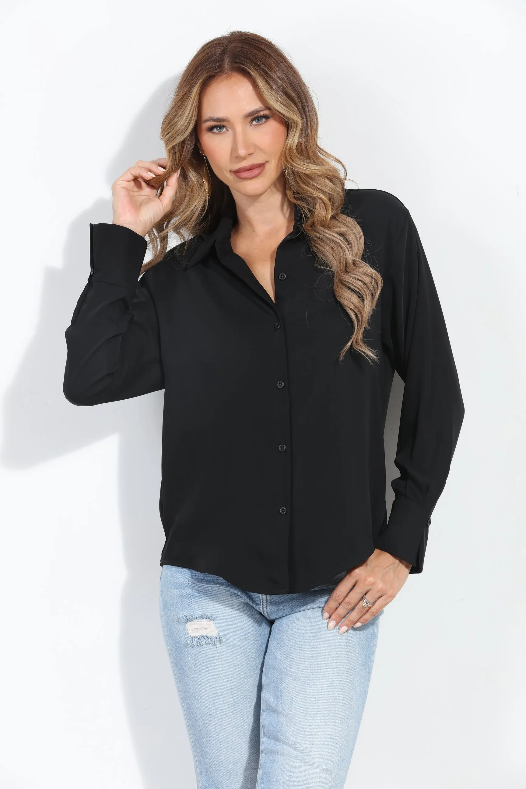 Black Politan Button Blouse-BEST SELLER sold by Veronica M