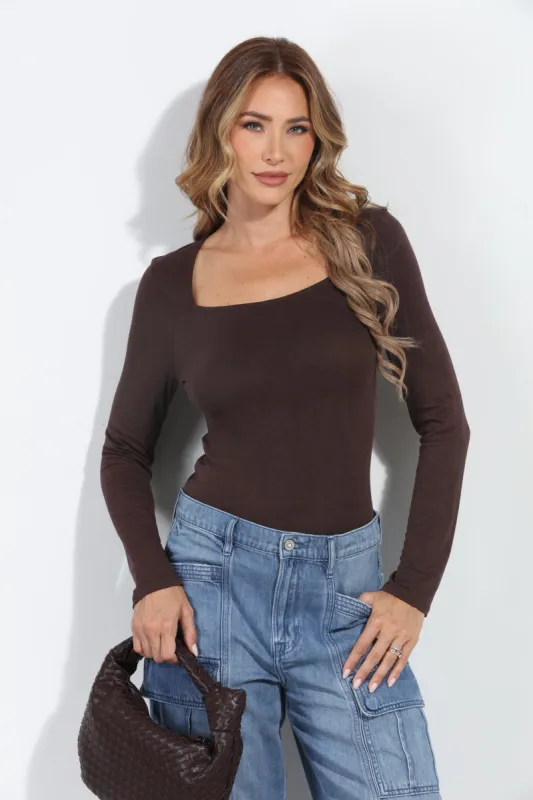 Kaylee Square Neck Tee- Brown-FINAL SALE sold by Veronica M