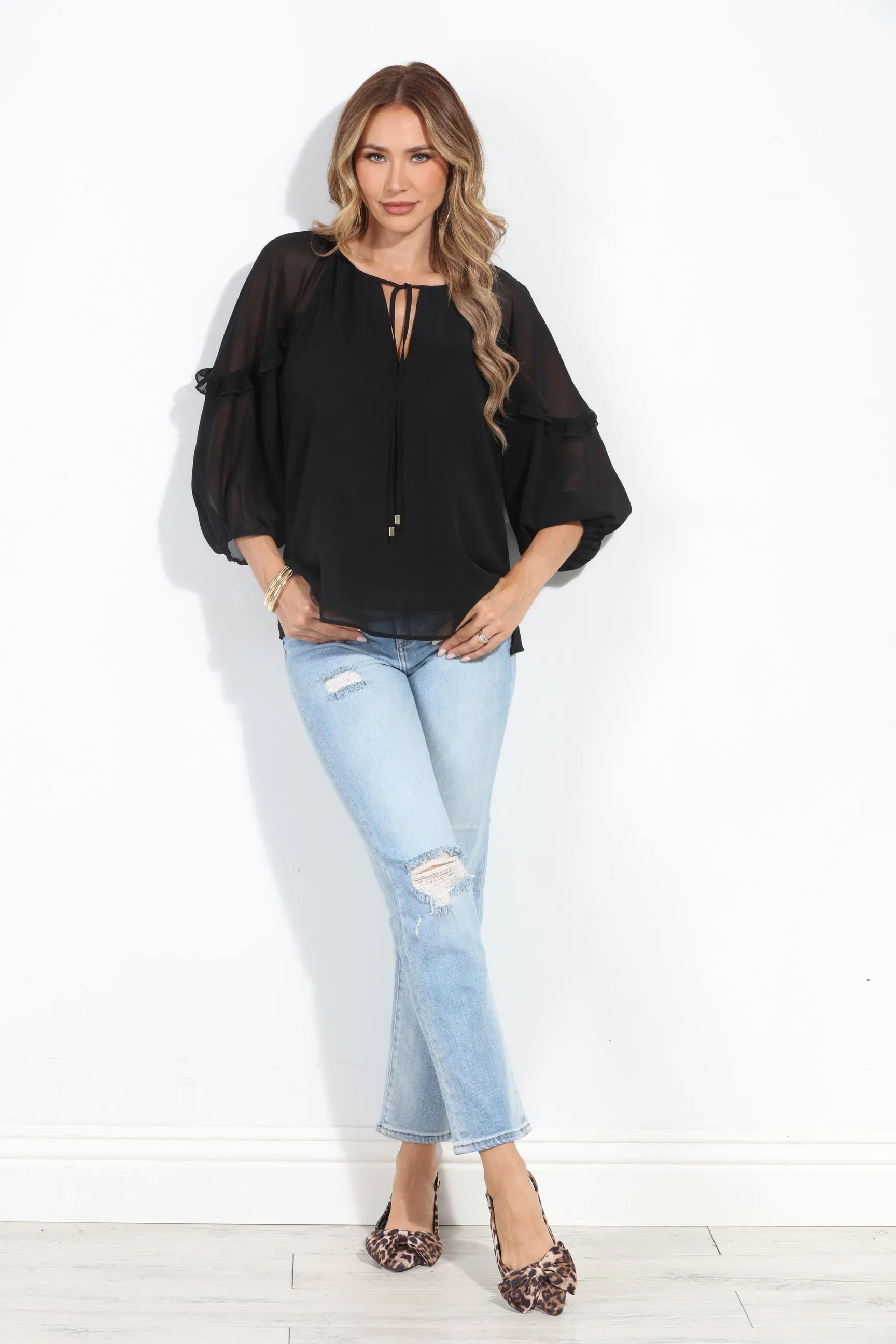 Black Ruffle Chiffon Blouse sold by Veronica M product image thumbnail 4