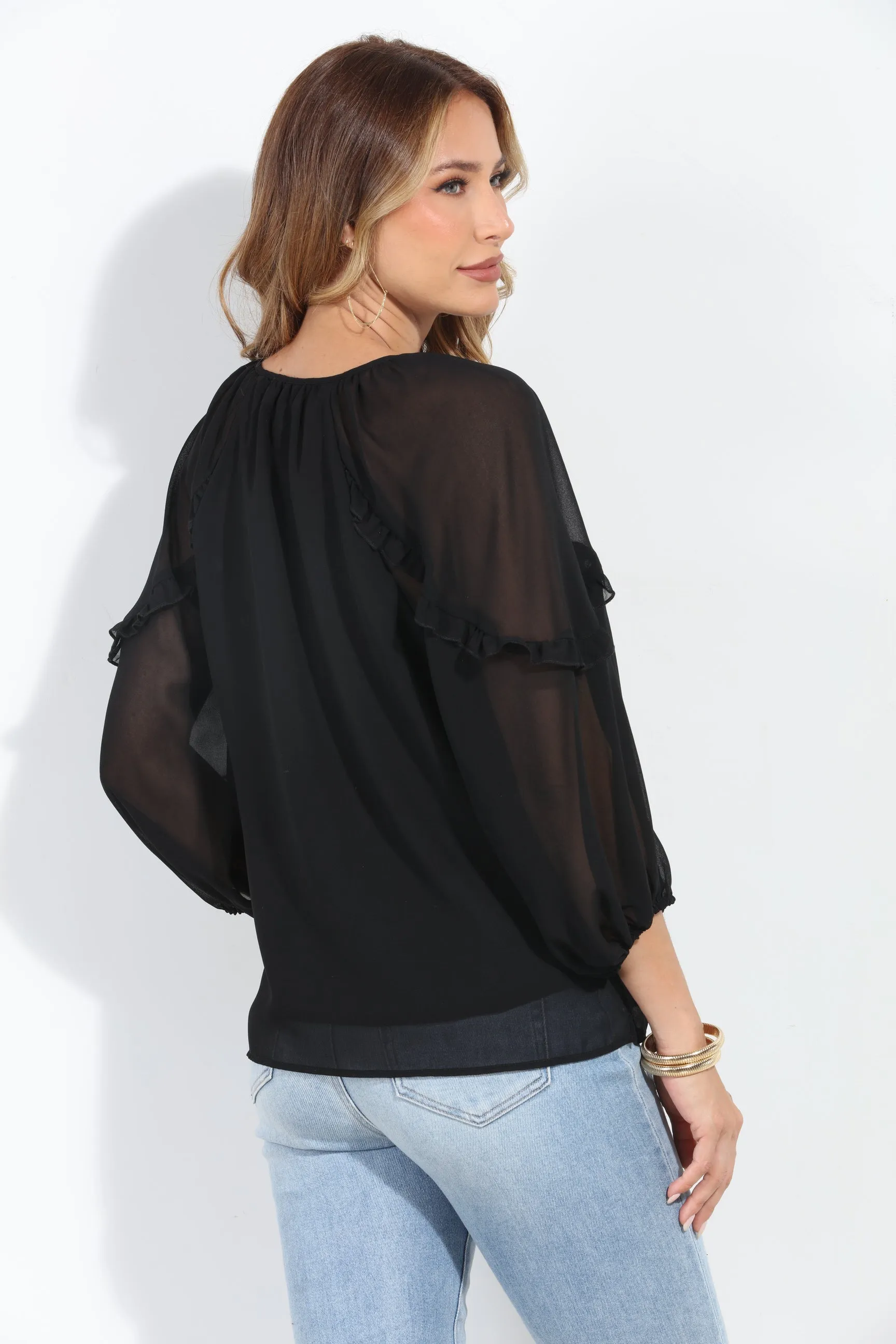Black Ruffle Chiffon Blouse sold by Veronica M product image thumbnail 2