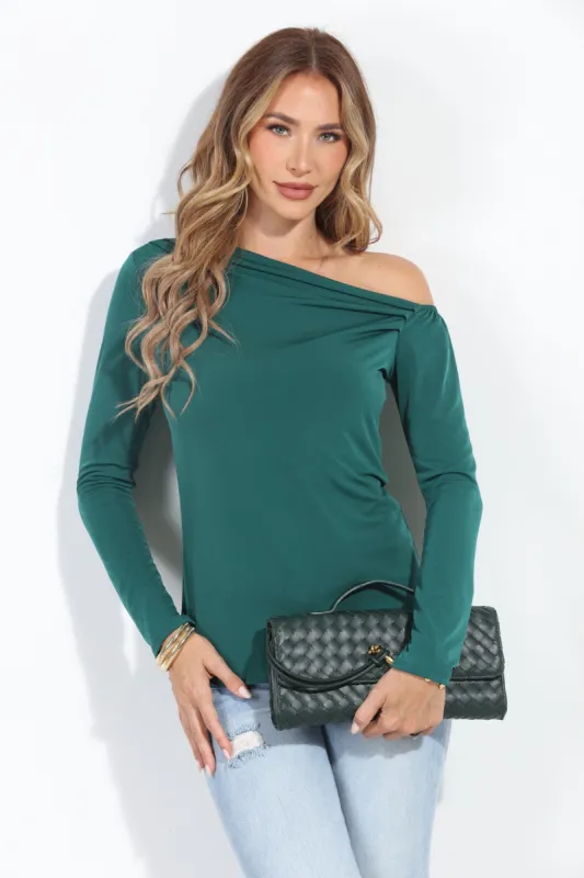 Hunter Green Asymmetrical Long Sleeve Top-BEST SELLER sold by Veronica M