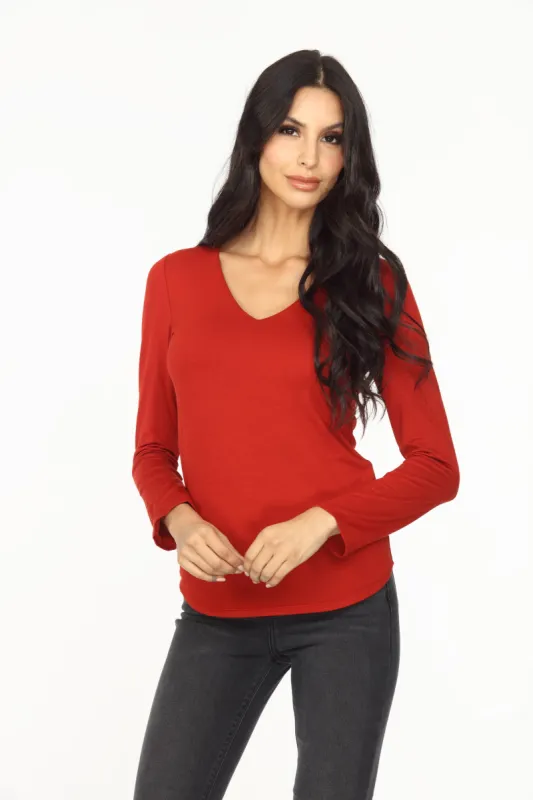 Brick Lined V-Neck Long Sleeve Top-FINAL SALE sold by Veronica M