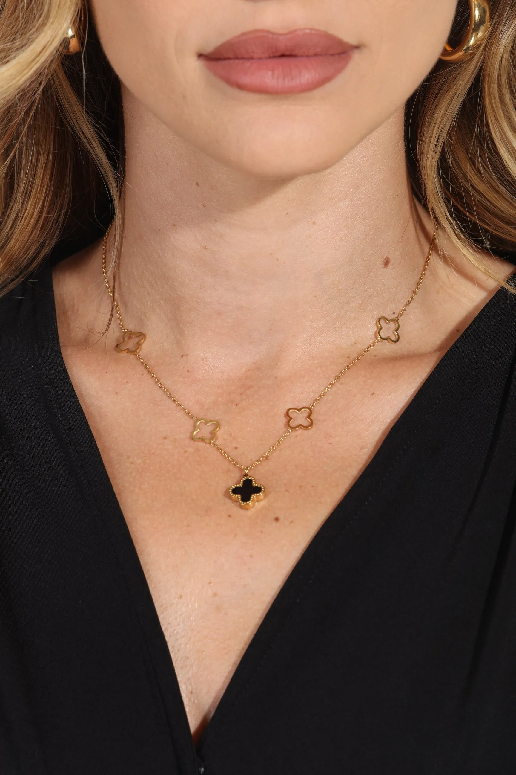 Black Dainty Clover Necklace sold by Veronica M product image thumbnail 3
