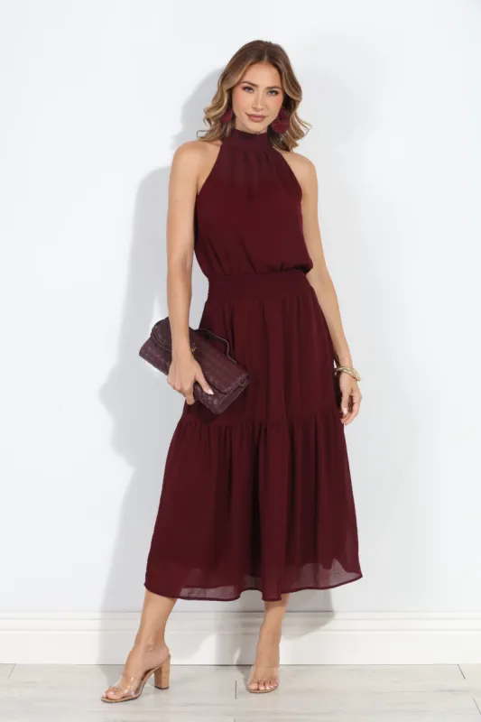 Burgundy Chiffon Halter Maxi-BEST SELLER sold by Veronica M