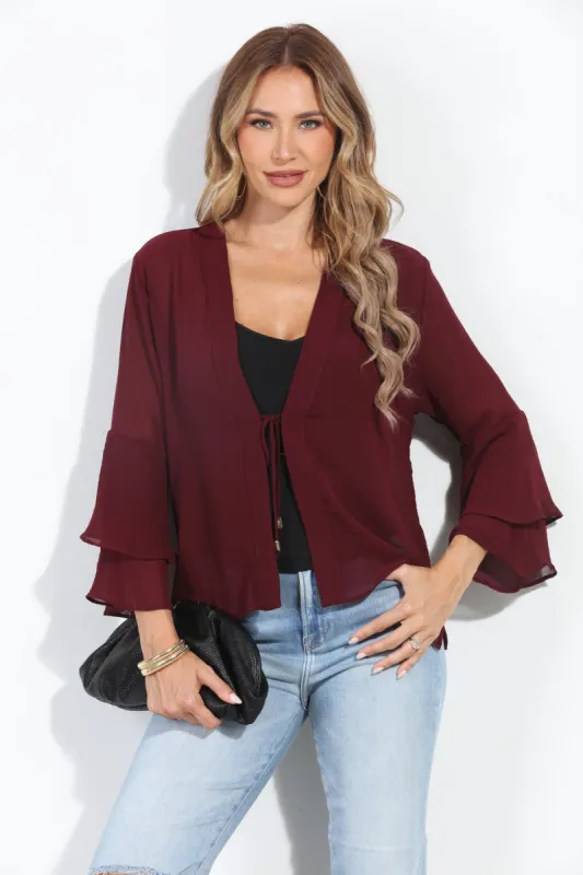 Burgundy Boho Chiffon Jacket-BEST SELLER sold by Veronica M