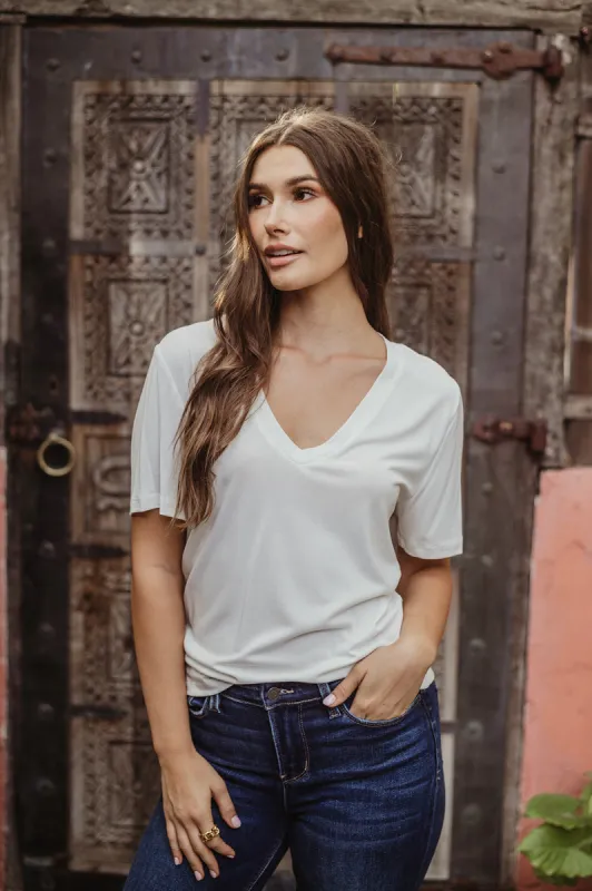 Ivory Cupro V-Neck Cropped Tee sold by Veronica M