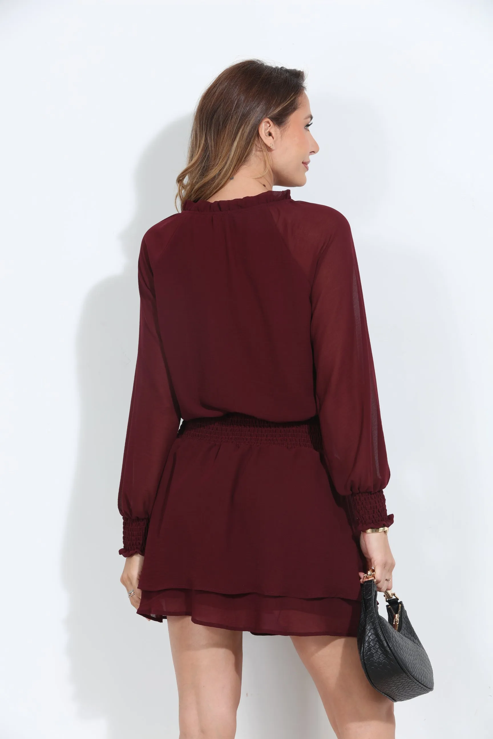 Burgundy Chiffon Smocked Dress sold by Veronica M product image thumbnail 2