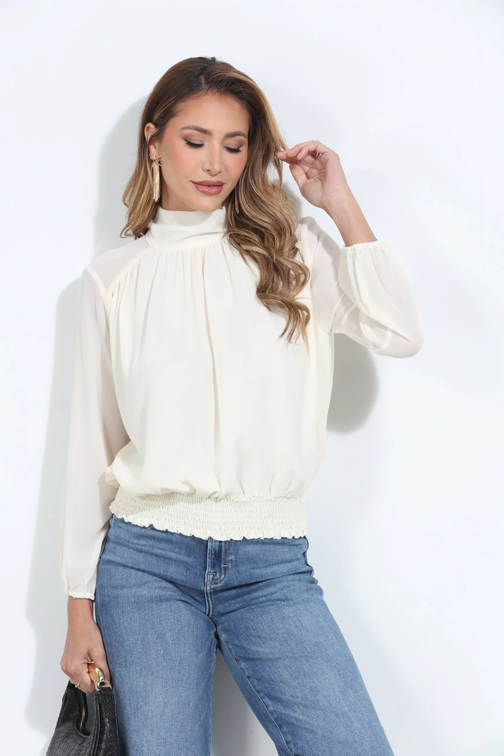 Oyster Chiffon Mock Neck Blouse-FINAL SALE sold by Veronica M product image thumbnail 5