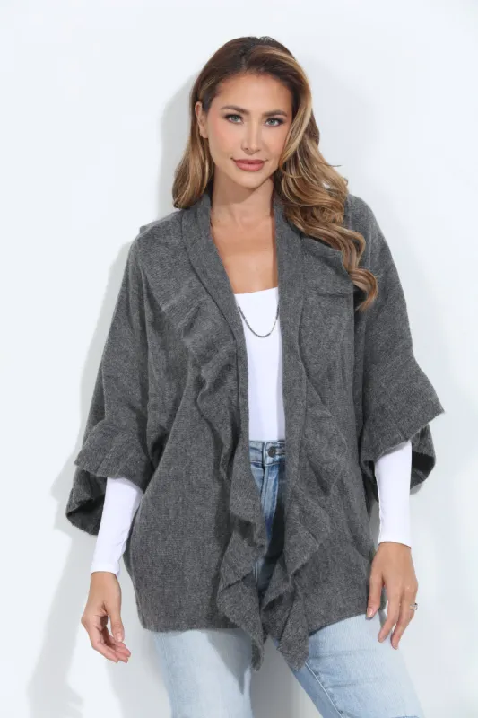Charcoal Ruffle Open Poncho-BEST SELLER sold by Veronica M