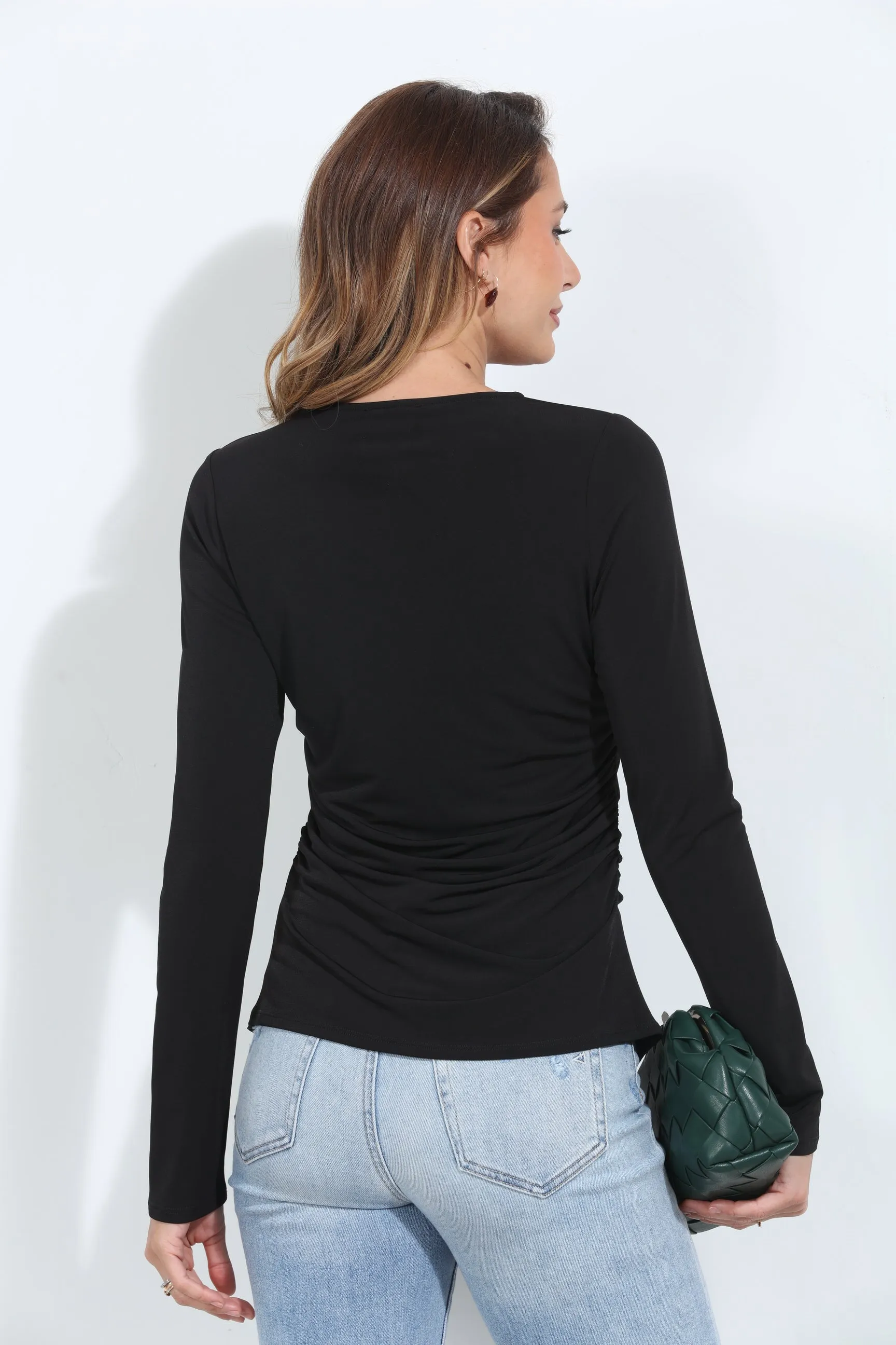Black Stretch Keyhole Shirred Top sold by Veronica M product image thumbnail 2