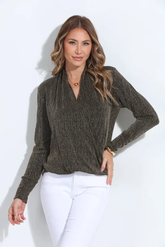 Black & Gold Sparkle Draped Surplice Top - BEST SELLER sold by Veronica M
