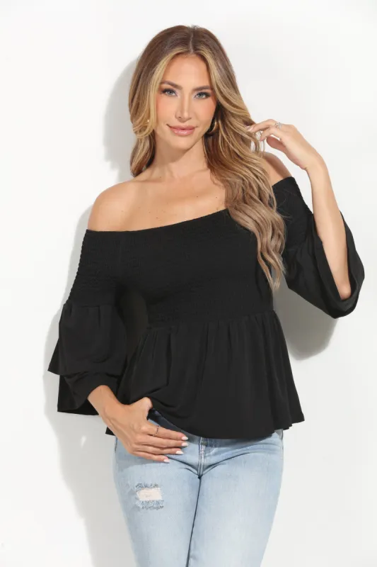 Black Stretch OTS Top sold by Veronica M