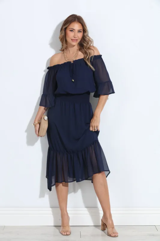 Navy OTS Ruffle Maxi-BEST SELLER sold by Veronica M