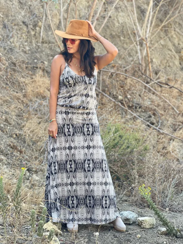 Boa Snake Print Stretch Drop Waist Maxi Dress sold by Veronica M