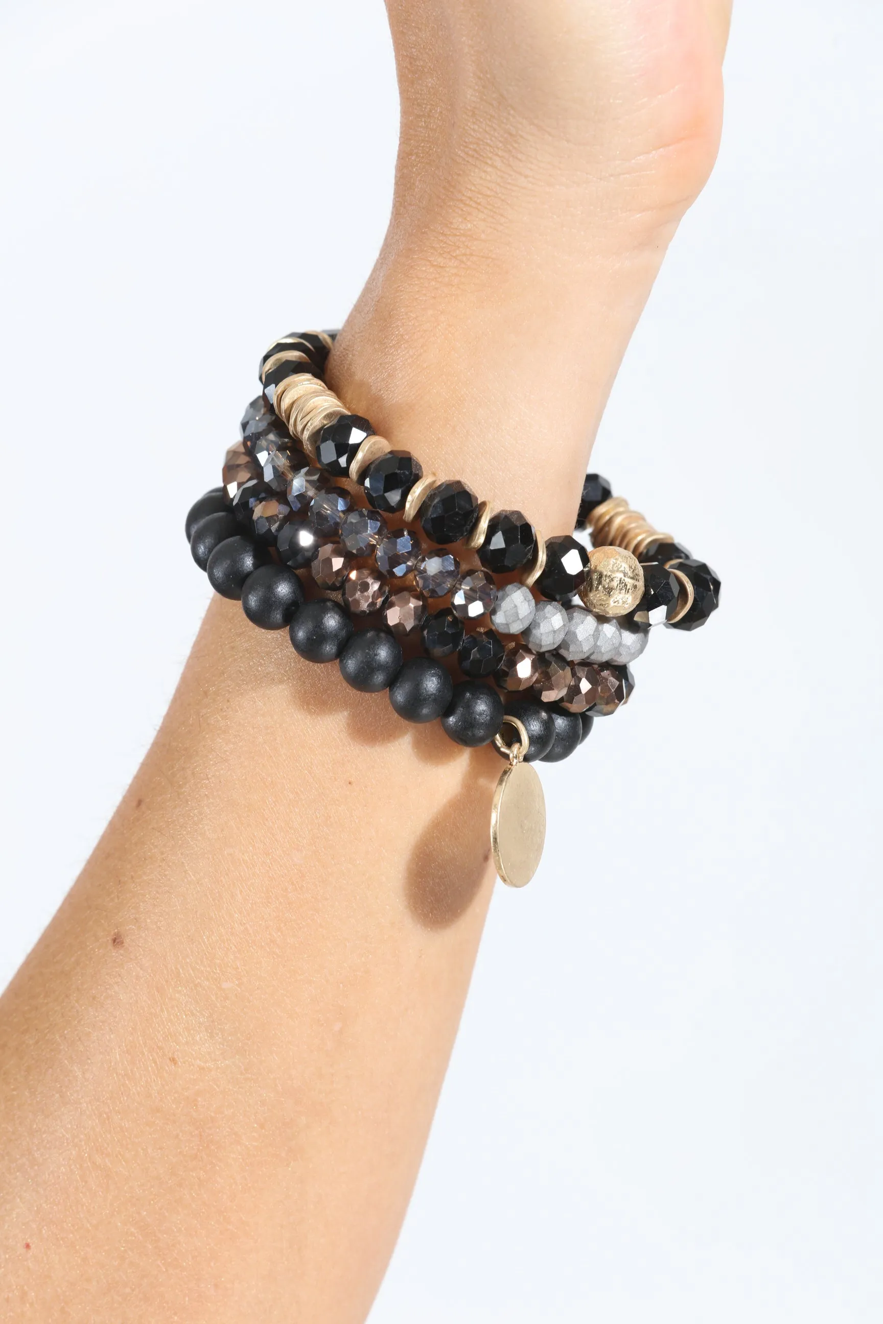 Black and Grey Beaded 4-Layer Bracelet Stack sold by Veronica M product image thumbnail 2