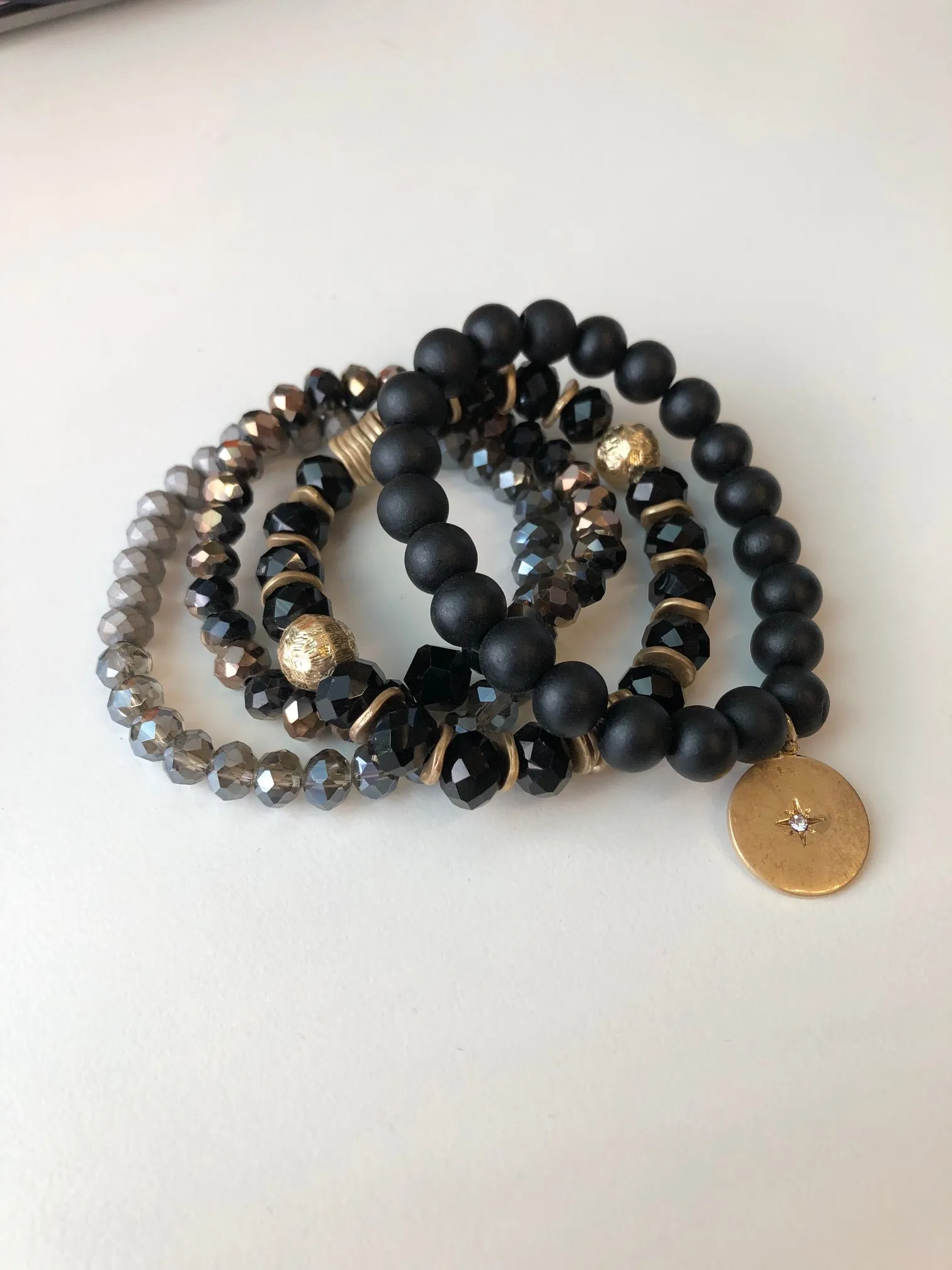 Black and Grey Beaded 4-Layer Bracelet Stack sold by Veronica M product image thumbnail 3