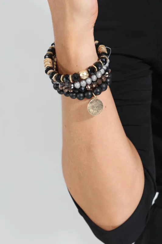 Black and Grey Beaded 4-Layer Bracelet Stack sold by Veronica M