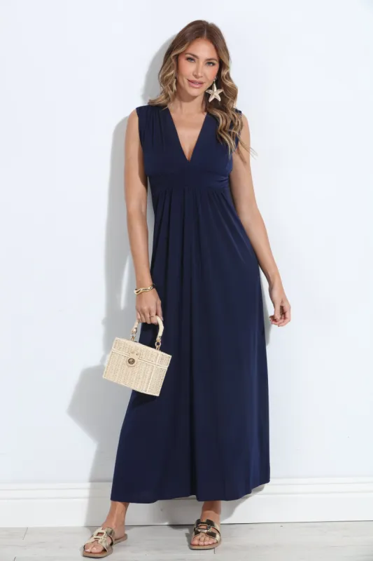 Navy Stretch V-Neck Maxi Dress - BEST SELLER sold by Veronica M