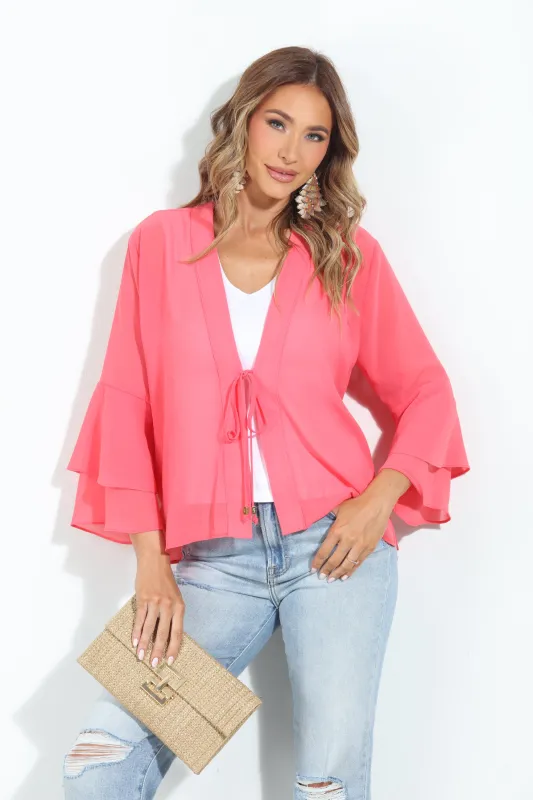 Pink/Coral Luxe Boho Chiffon Jacket-BEST SELLER sold by Veronica M