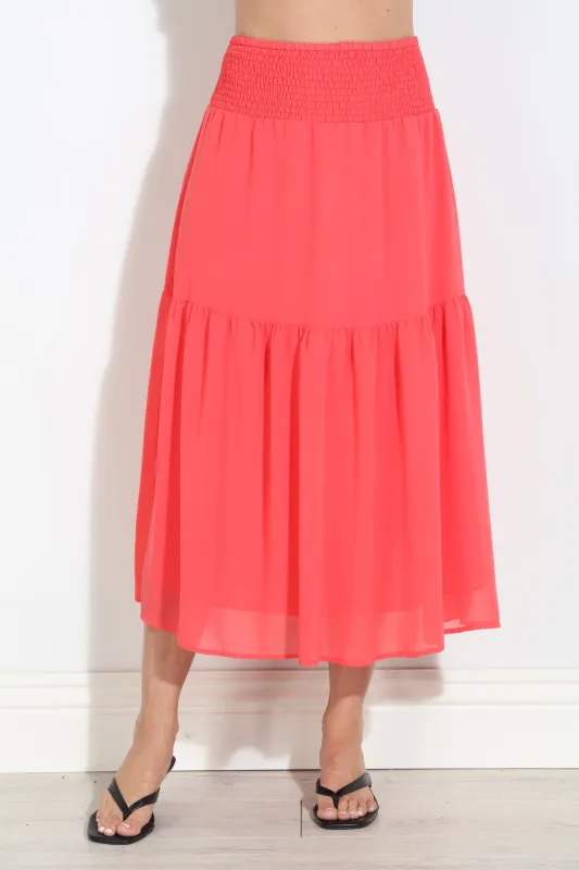Persimmon Chiffon Ruffle Midi Skirt-BEST SELLER sold by Veronica M