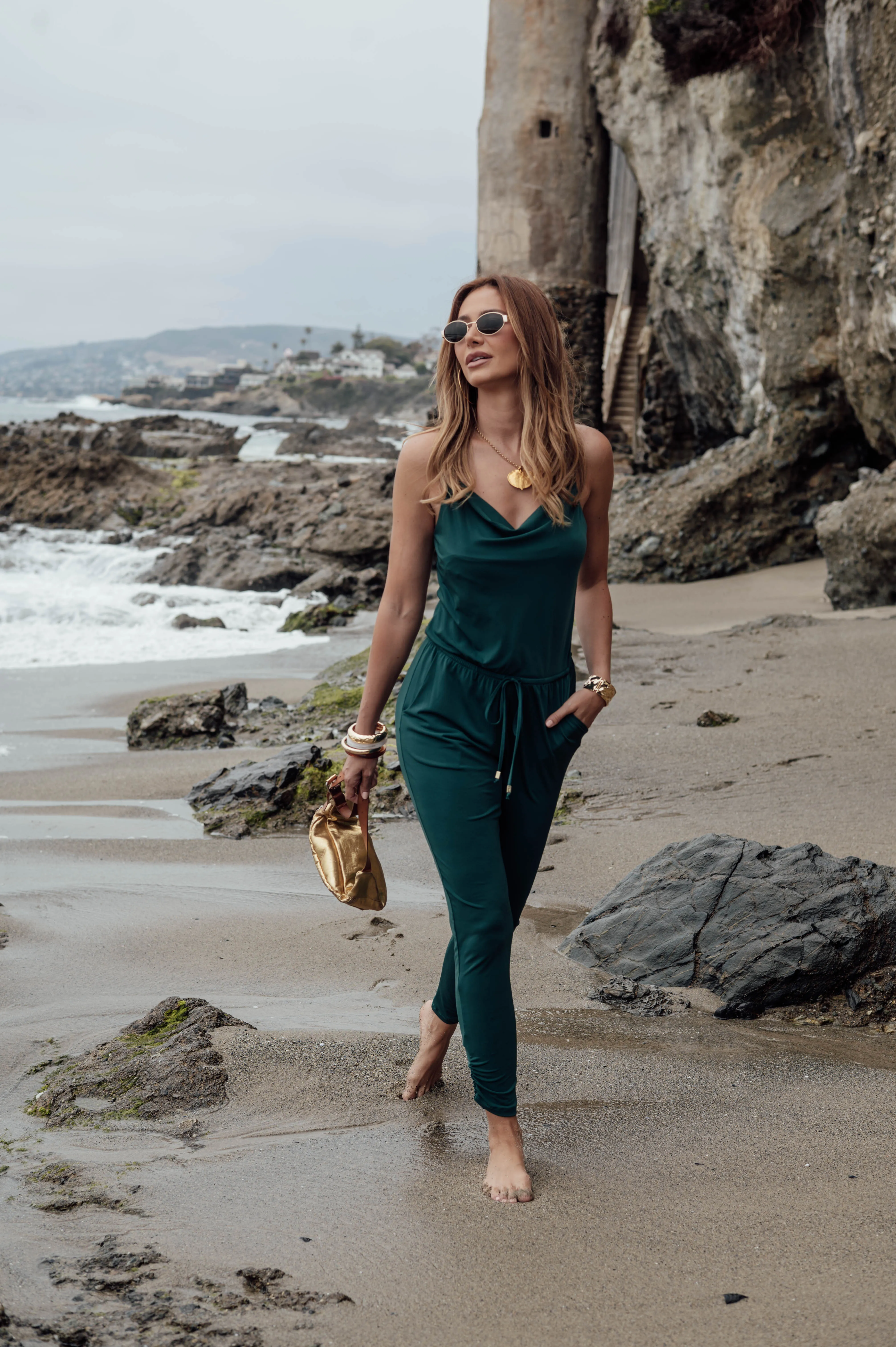 Hunter Green Cowl Neck Stretch Jumpsuit sold by Veronica M