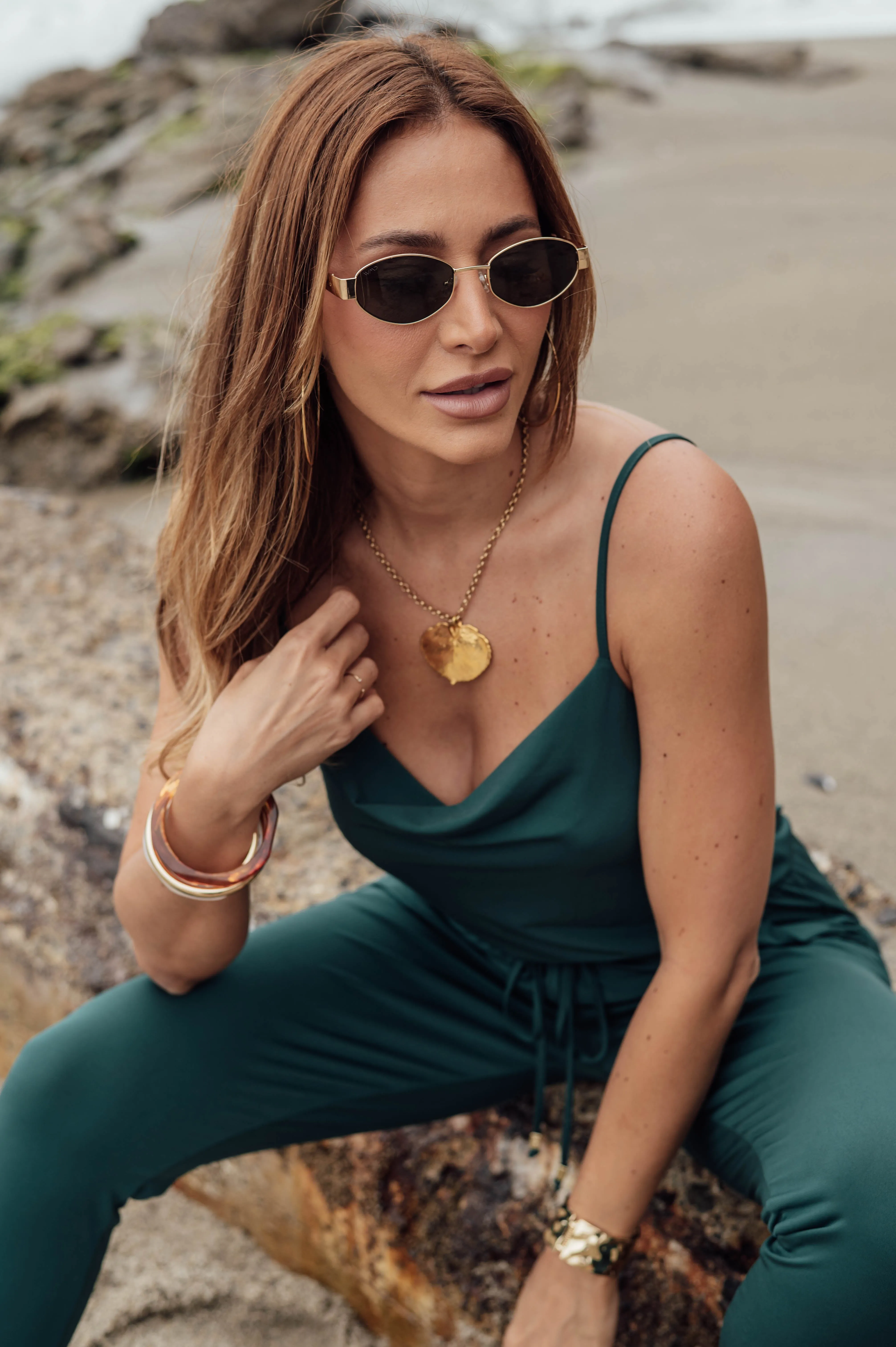 Hunter Green Cowl Neck Stretch Jumpsuit sold by Veronica M product image thumbnail 4