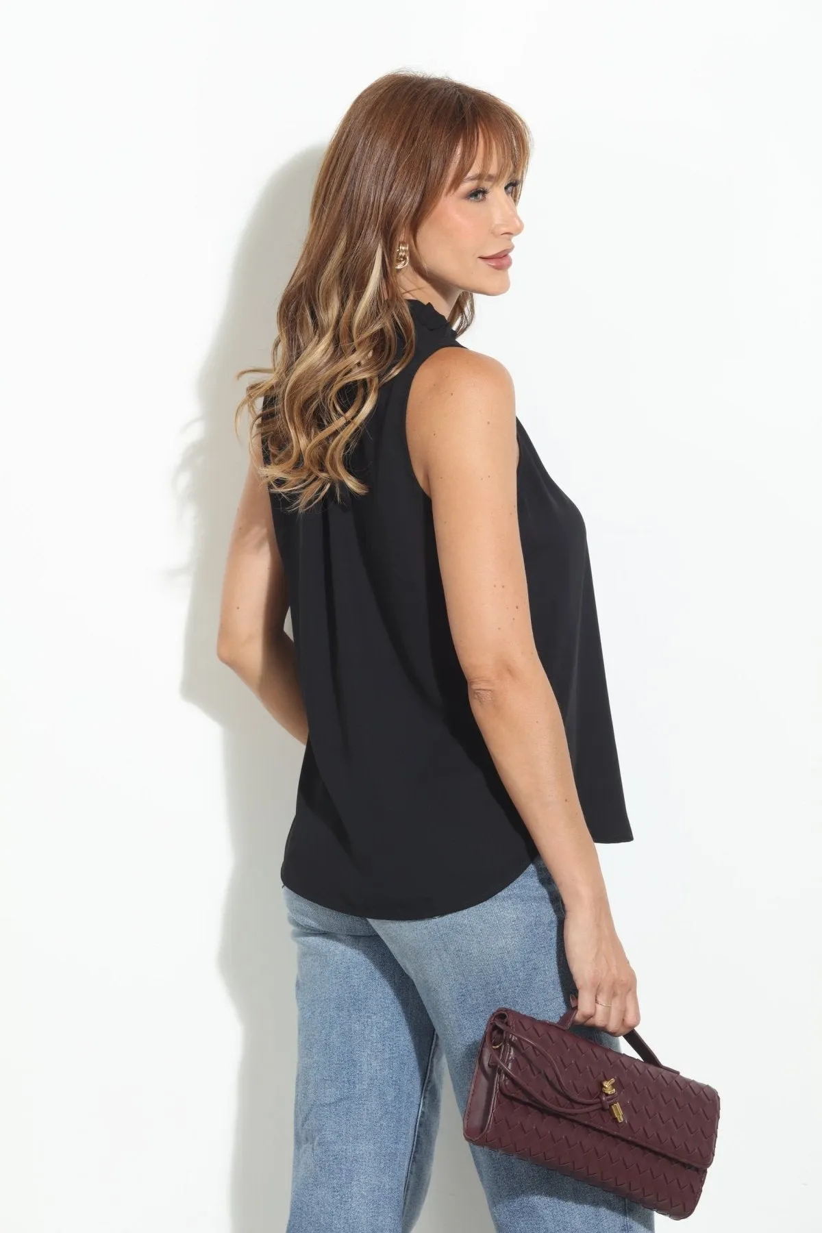 Onyx Pleated Neck Sleeveless Blouse-BEST SELLER sold by Veronica M product image thumbnail 2