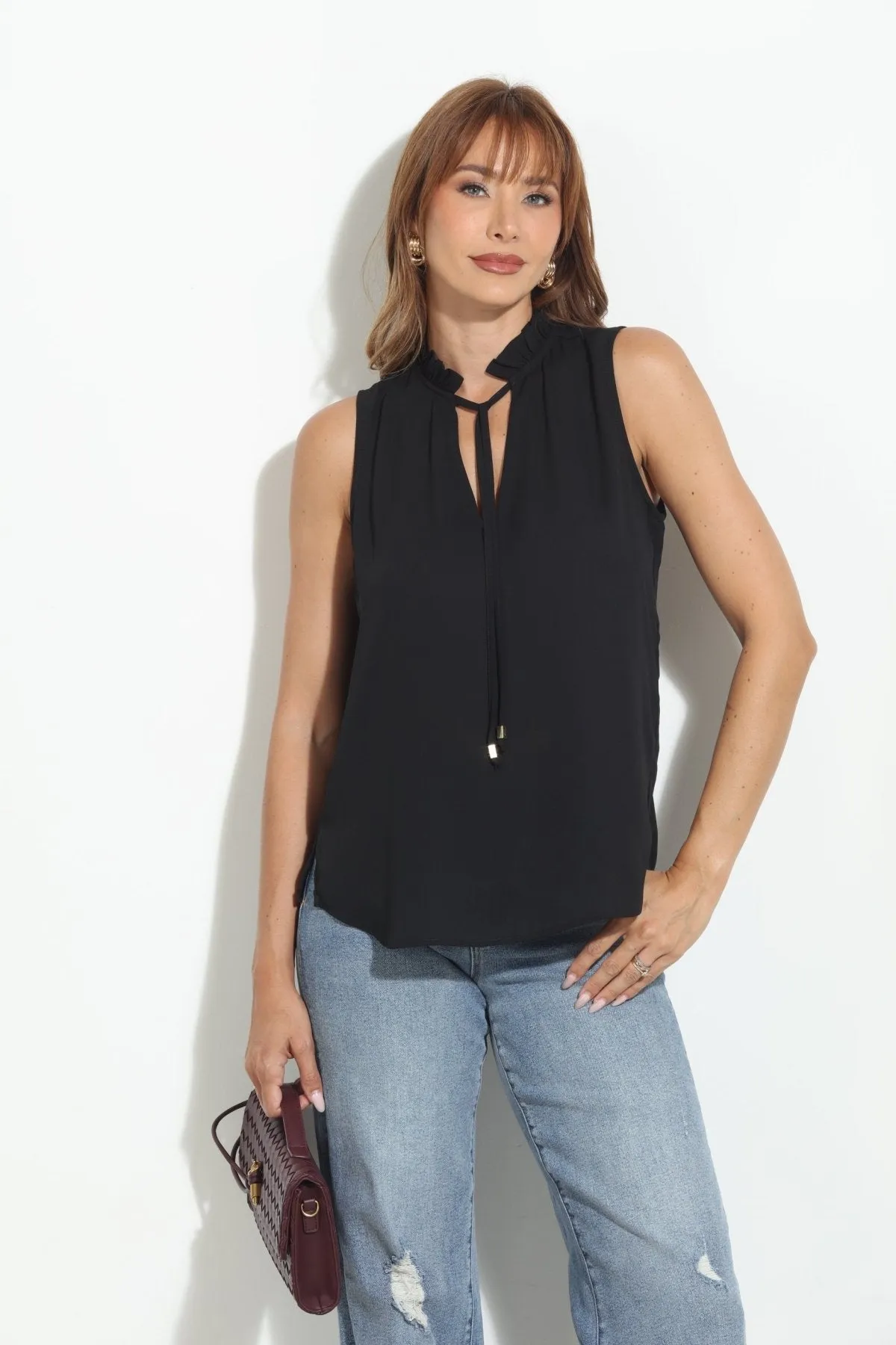 Onyx Pleated Neck Sleeveless Blouse-BEST SELLER sold by Veronica M product image thumbnail 5