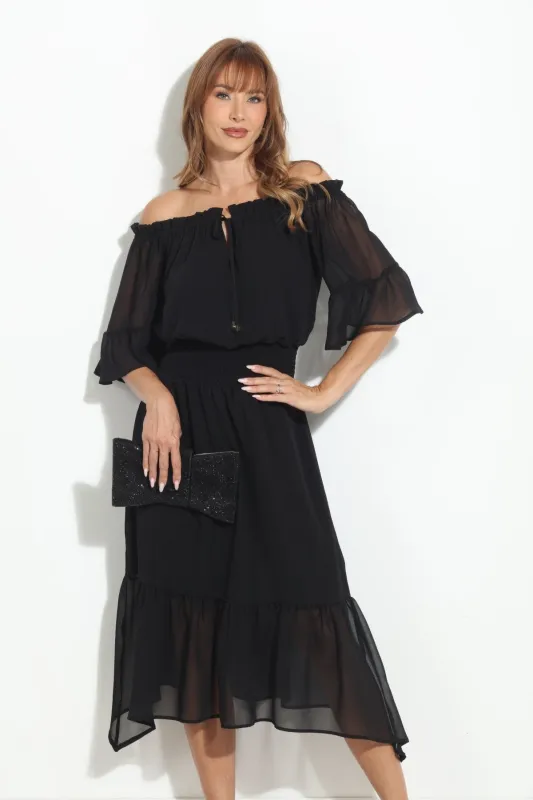 Black OTS Ruffle Maxi-BEST SELLER sold by Veronica M