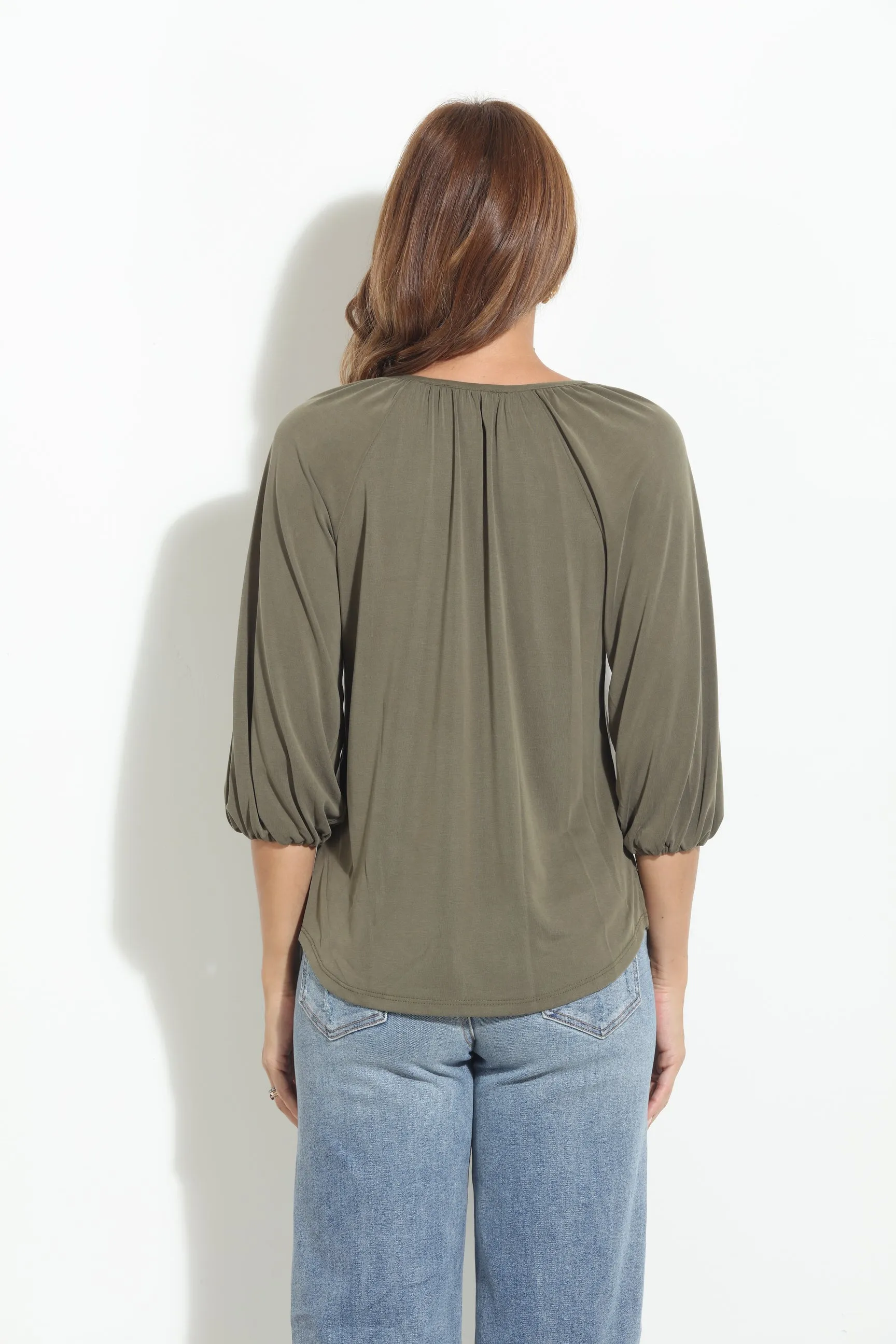 Olive Cupro Stretch Split Neck Top-BEST SELLER sold by Veronica M product image thumbnail 5