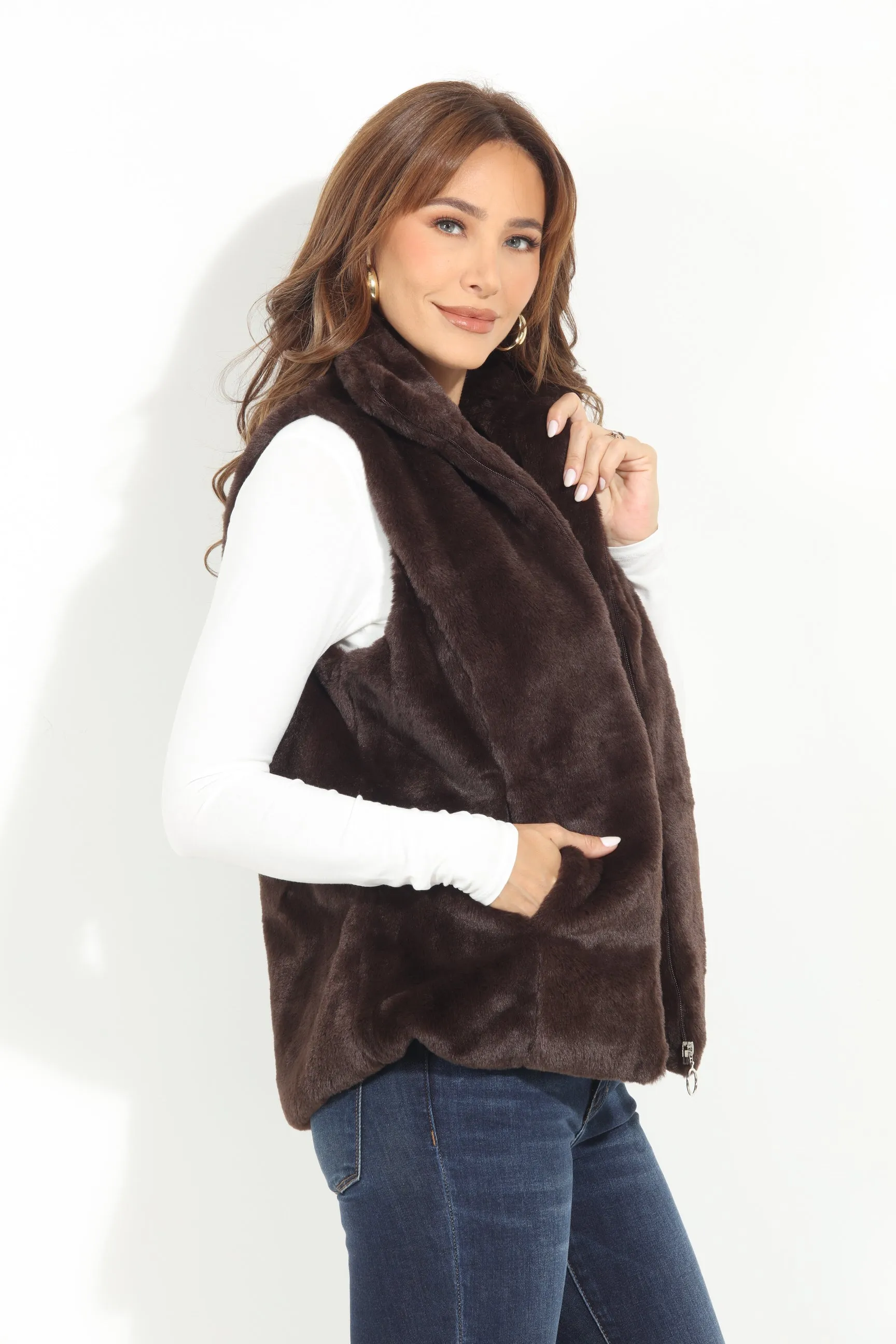 Dark Brown Faux Fur Vest-BEST SELLER sold by Veronica M product image thumbnail 5