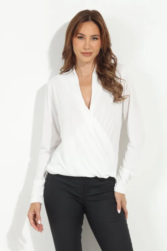 Ivory Cupro Draped Surplice Top-BEST SELLER sold by Veronica M