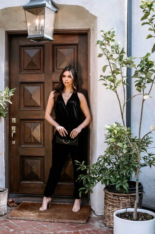 Black Velvet Shirred Stretch Jumpsuit-FINAL SALE sold by Veronica M