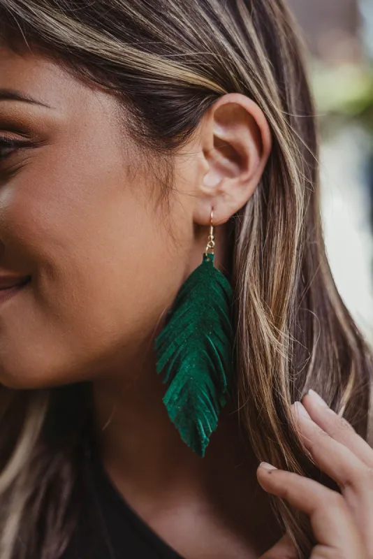 Dark Green Faux Leaf Earrings sold by Veronica M