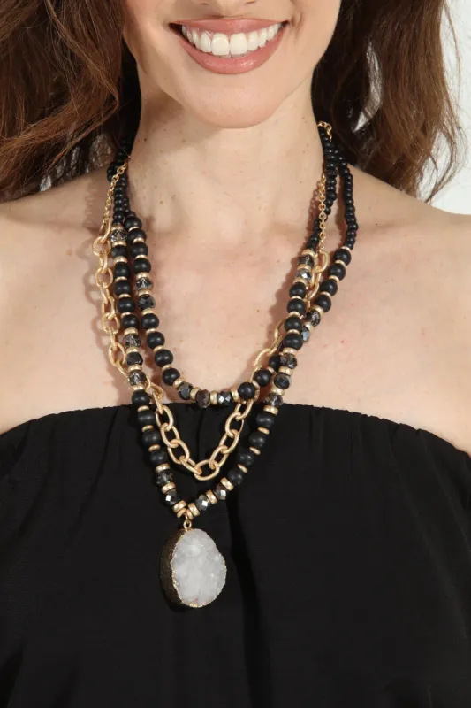 Black Beaded Multi-Layer Crystal Pendant Necklace-FINAL SALE sold by Veronica M