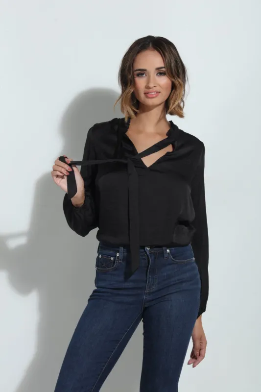 Black Satin Tie Neck Blouse sold by Veronica M